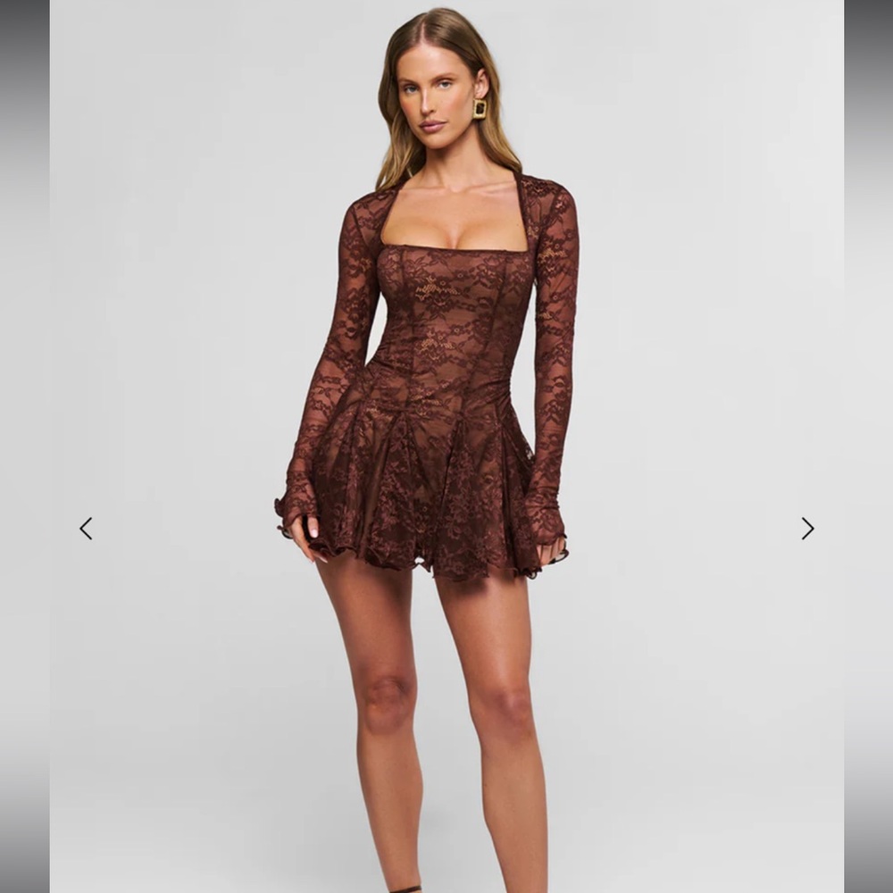 Chic Long Sleeve Lace Dress in Rich Brown